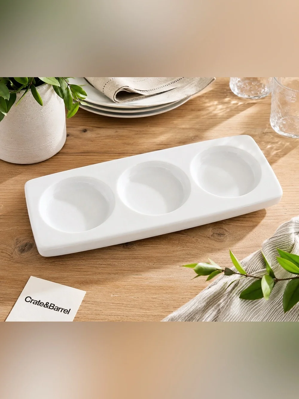 Crate Barrel Bret Bortner Condiment Spoon Ladle Rest Divided Serving Tray Plate